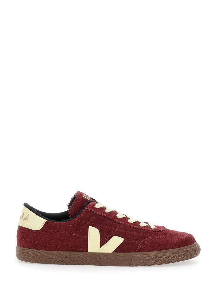 Panenka Bordeaux Low Top Sneakers with Logo Patch on the Side and Contrasting Heel Lettering in Leather Unisex Suede