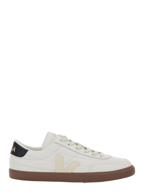 White Low Top Sneakers With Logo Patch Leather Trainers