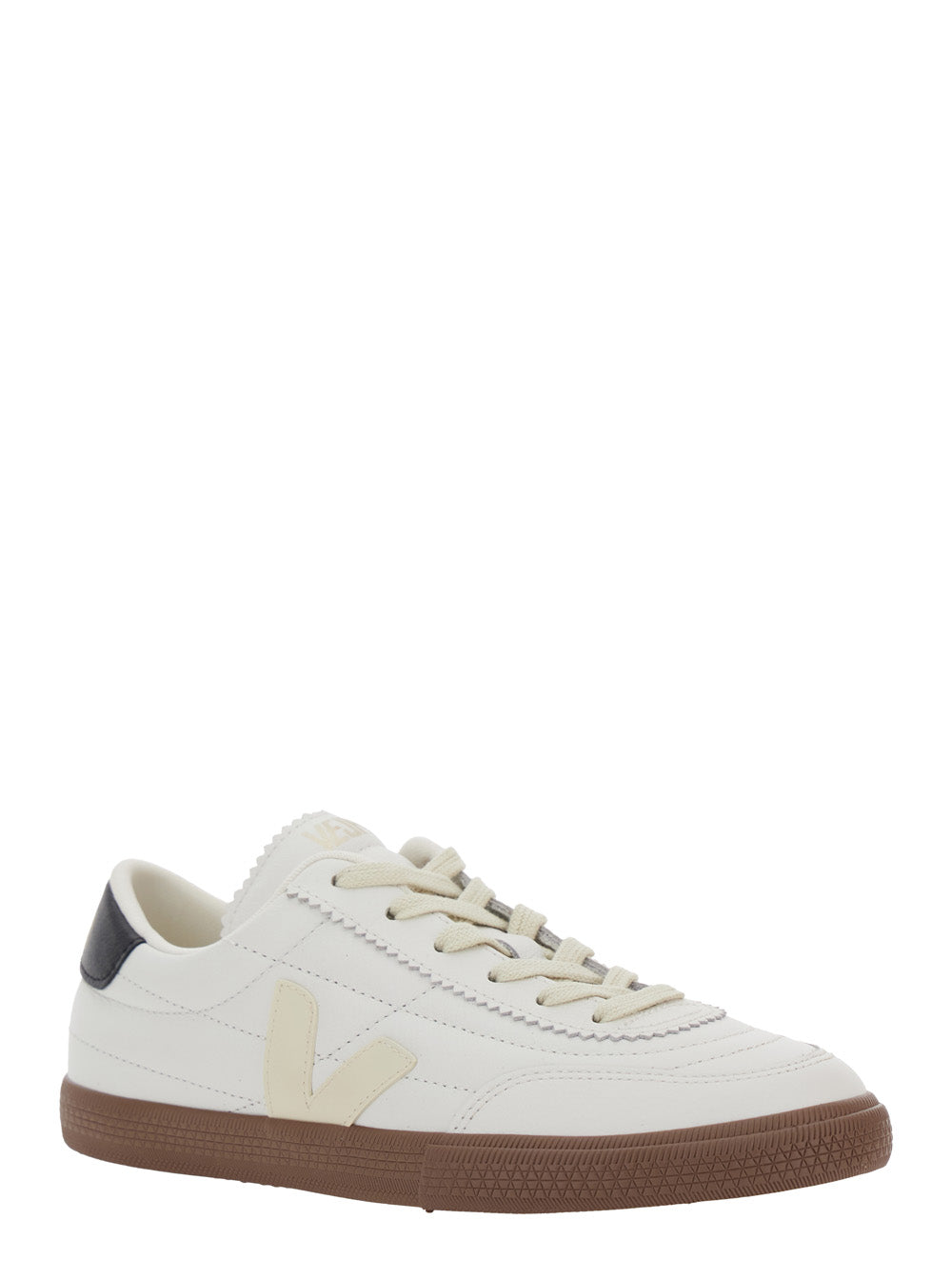 Panenka White Low Top Sneakers with Logo Patch on the Side and Contrasting Heel Lettering in Leather Unisex