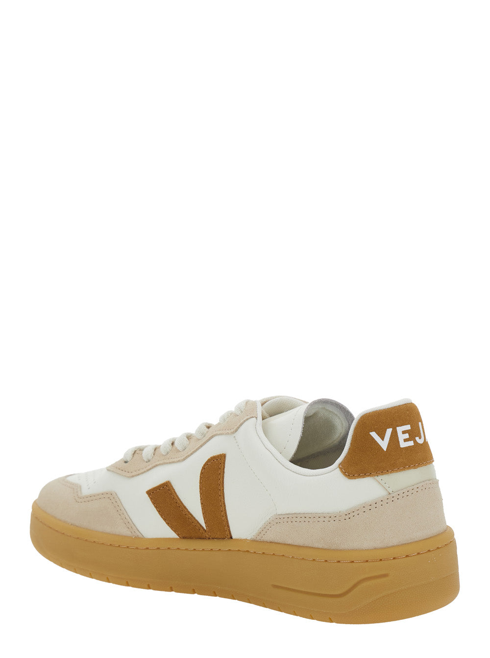 V90 Beige Sneaker With Side Logo And Perforated Toe Leather Unisex