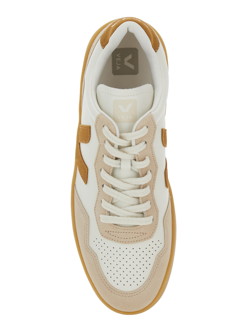 V90 Beige Sneaker With Side Logo And Perforated Toe Leather Unisex