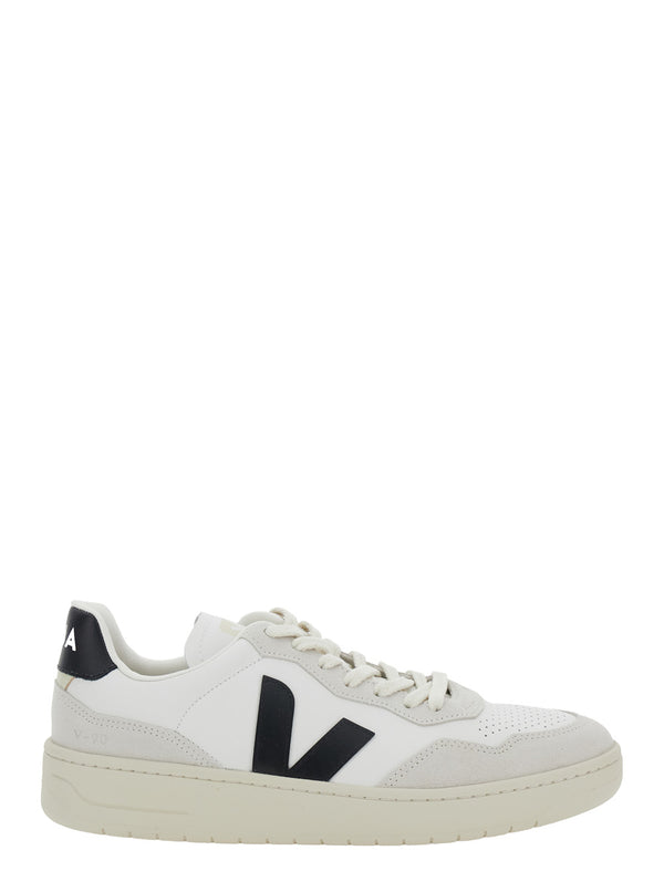 V90 White Sneaker With Side Logo Leather Trainers