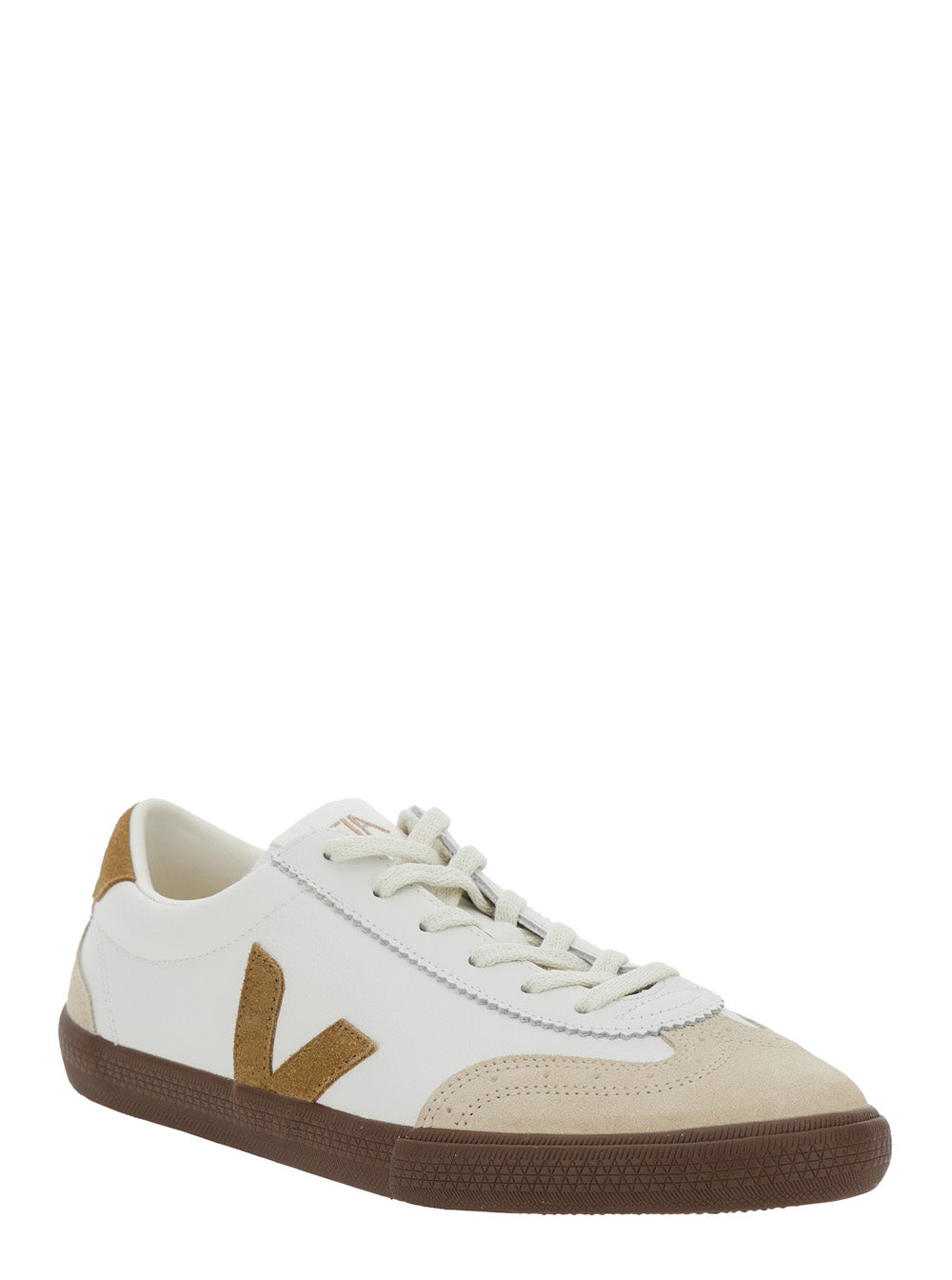 Volley White Low Top Sneakers with Contrasting Heel Logo Lettering and Patch on the Side in Leather Unisex