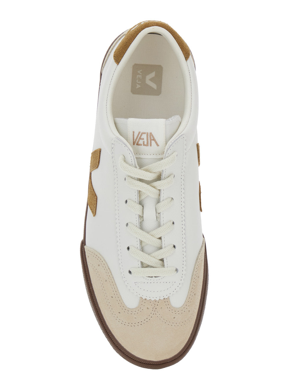 Volley White Low Top Sneakers with Contrasting Heel Logo Lettering and Patch on the Side in Leather Unisex