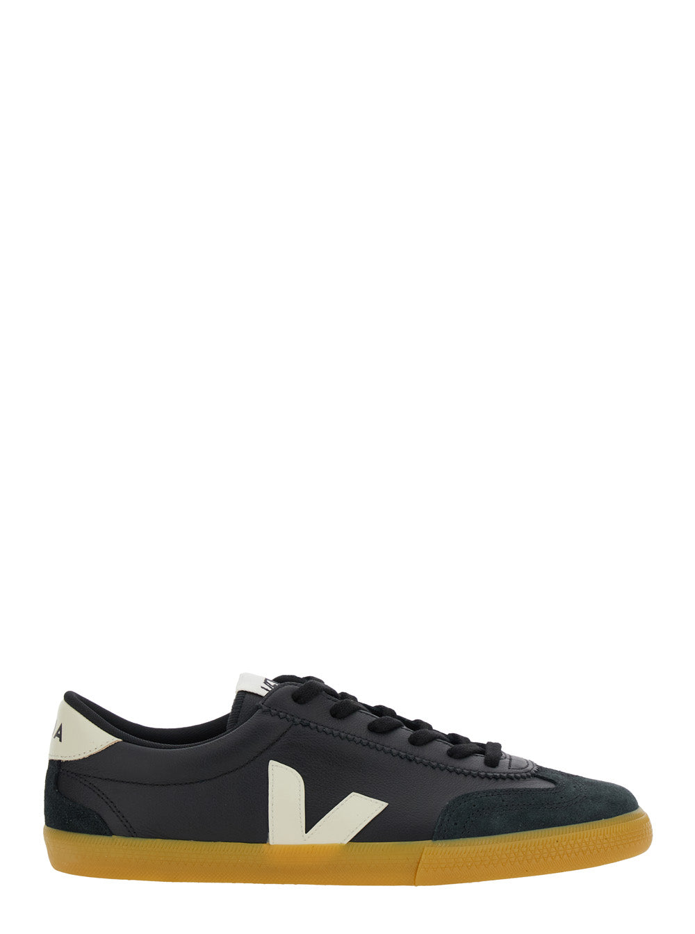 Volley Black Sneakers with Side Logo and Lettering on the Heel in Organic Cotton Unisex Leather