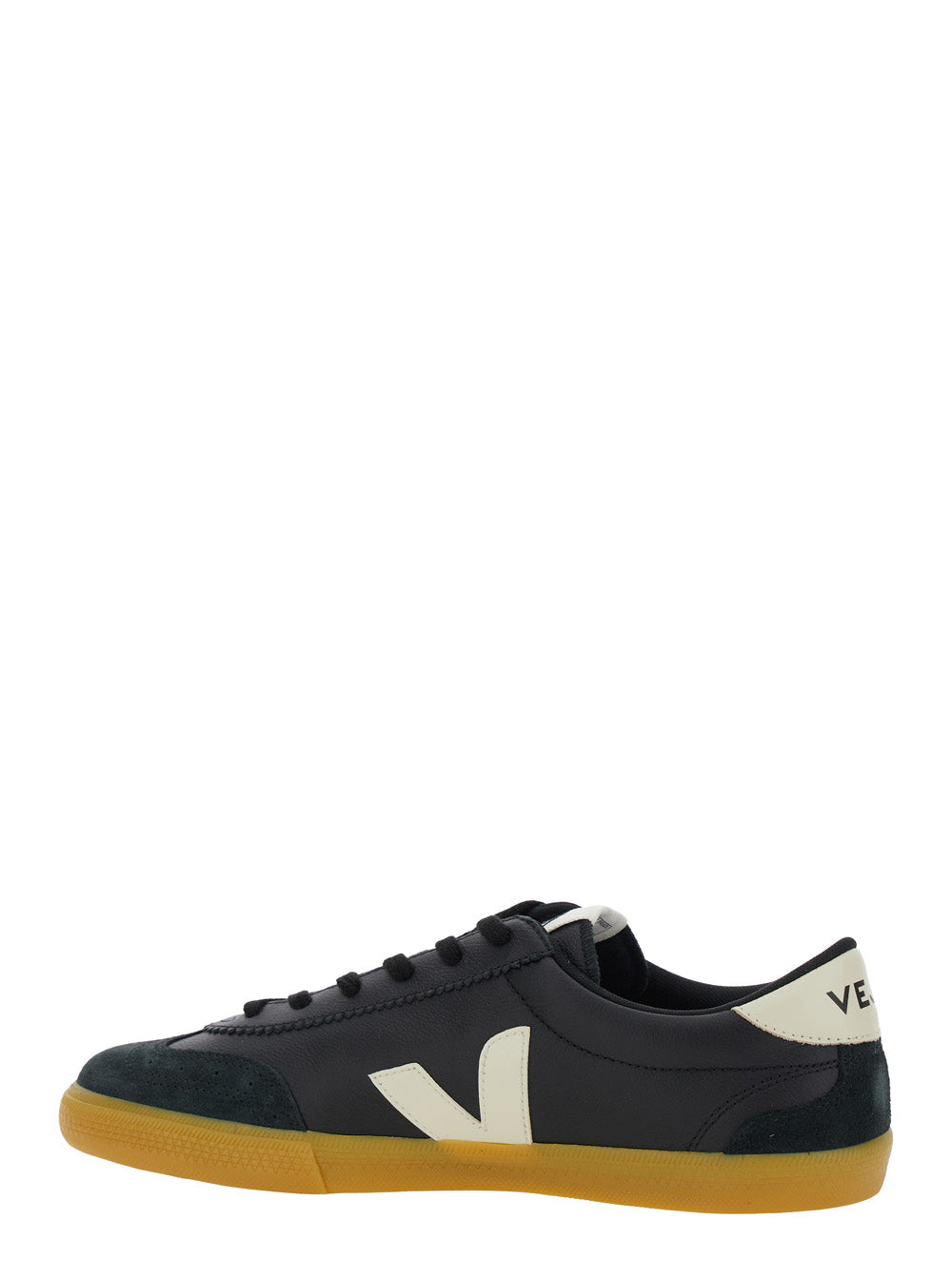 Volley Black Sneakers with Side Logo and Lettering on the Heel in Organic Cotton Unisex Leather