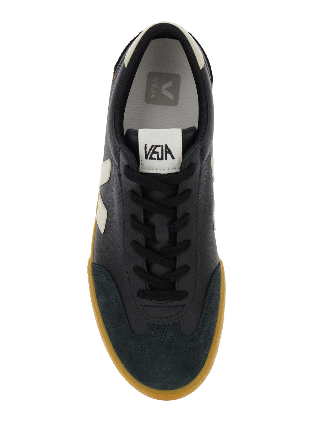 Volley Black Sneakers with Side Logo and Lettering on the Heel in Organic Cotton Unisex Leather