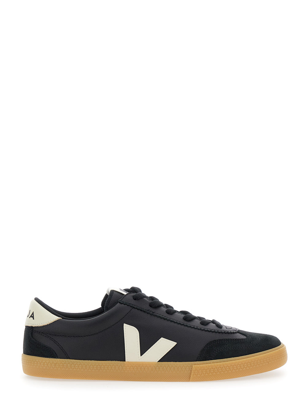 Volley Black Sneakers with Side Logo and Lettering on the Heel in Organic Cotton Unisex Leather