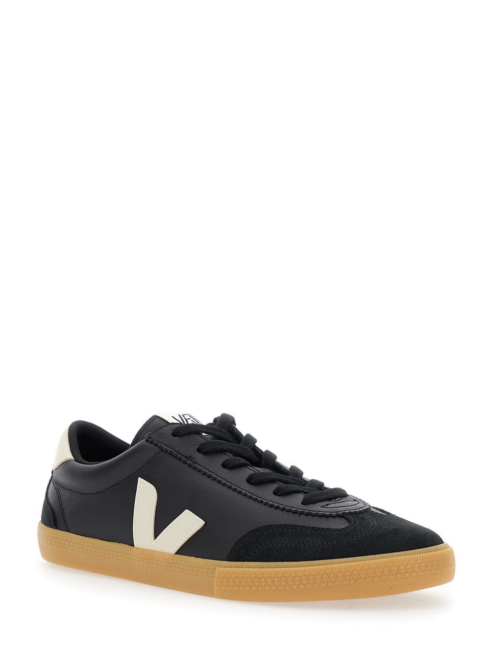 Volley Black Sneakers with Side Logo and Lettering on the Heel in Organic Cotton Unisex Leather