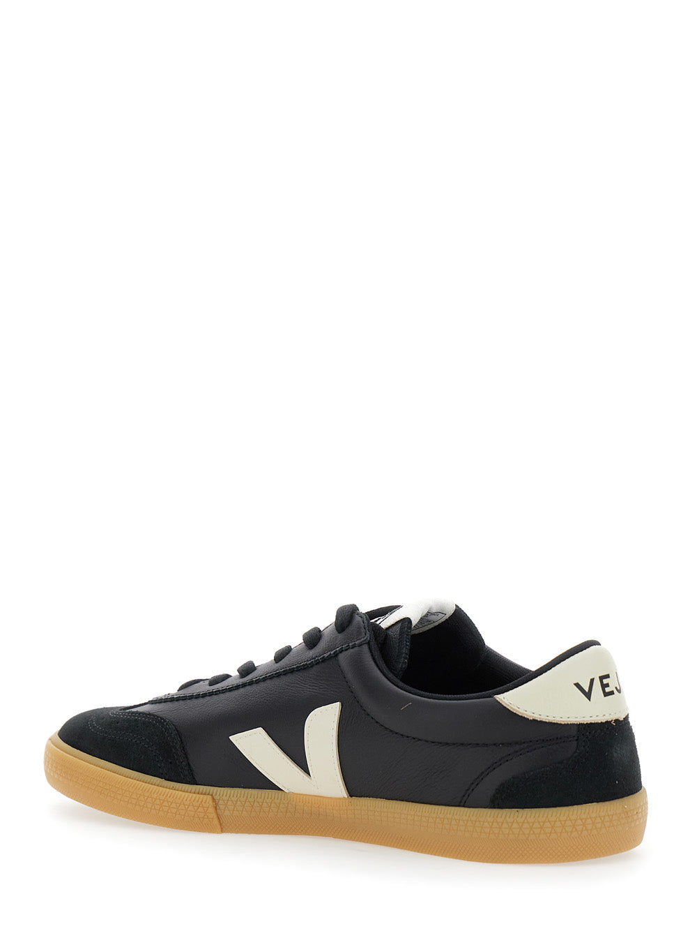 Volley Black Sneakers with Side Logo and Lettering on the Heel in Organic Cotton Unisex Leather