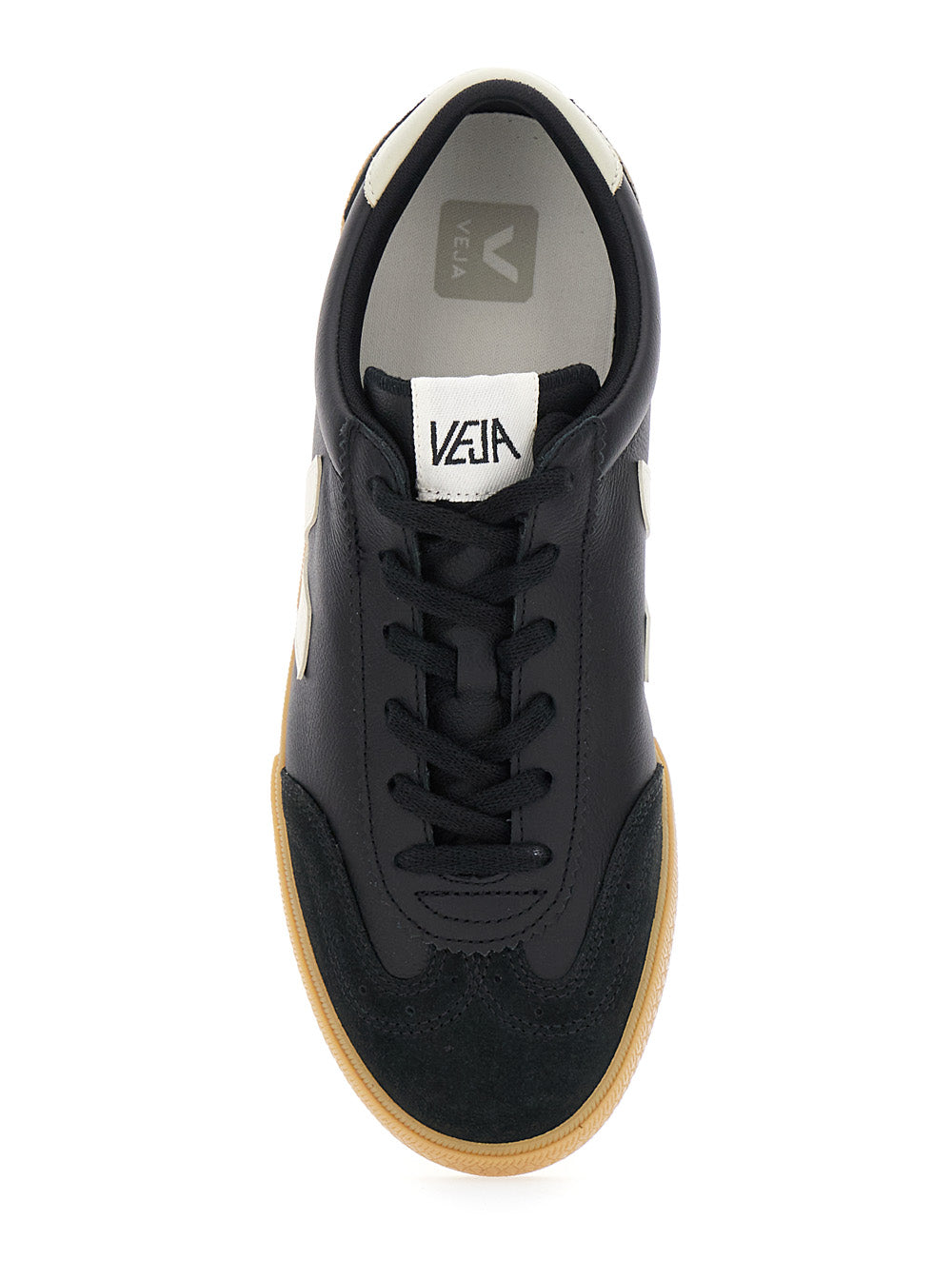Volley Black Sneakers with Side Logo and Lettering on the Heel in Organic Cotton Unisex Leather