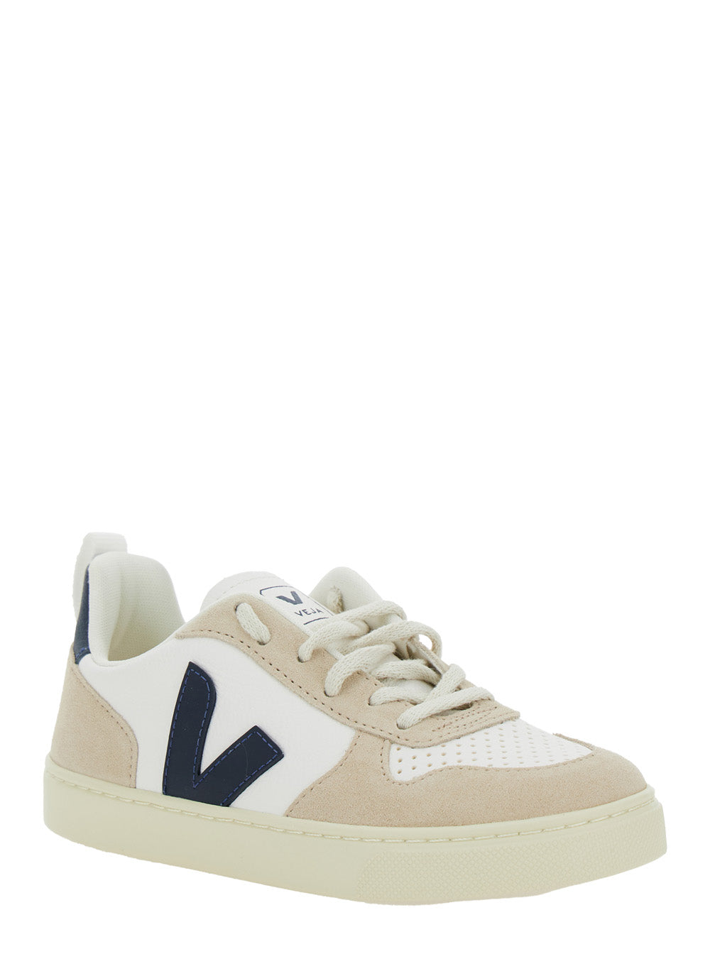 V-10 Sneaker With Suede Inserts in Faux Leather Boy White