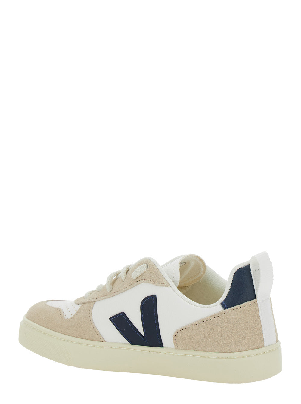 V-10 Sneaker With Suede Inserts in Faux Leather Boy White