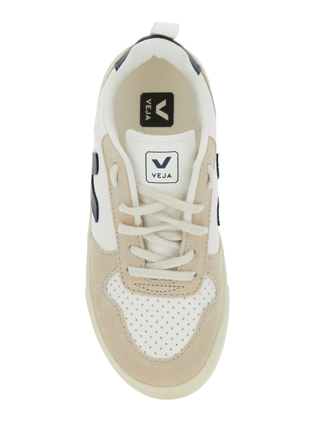 V-10 Sneaker With Suede Inserts in Faux Leather Boy White