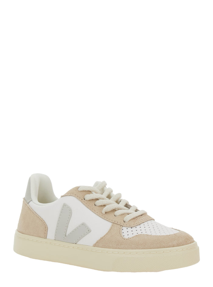 White Low Top Sneakers with Logo Patch on the Side and Contrasting Heel Lettering in Leather Unisex