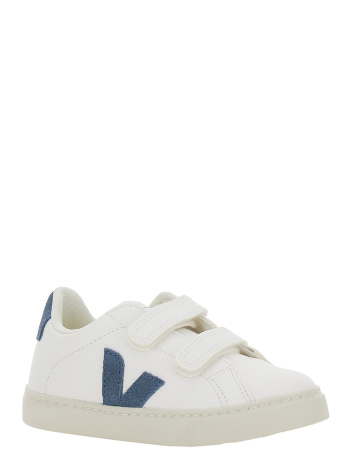 Epslar White Sneaker With Hook-And-Loop Closure And Logo On The Side Leather Boy