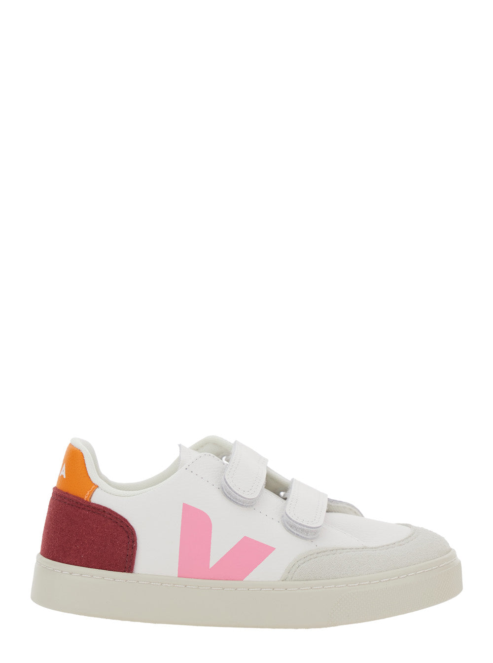 V-12 White Low Top Sneakers with Logo Patch on the Side and Contrasting Heel Lettering in Leather Girl