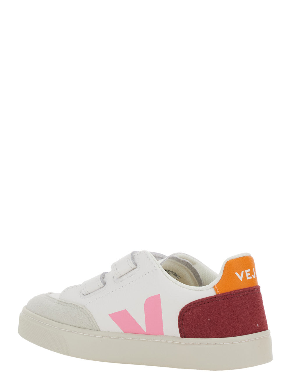 V-12 White Low Top Sneakers with Logo Patch on the Side and Contrasting Heel Lettering in Leather Girl