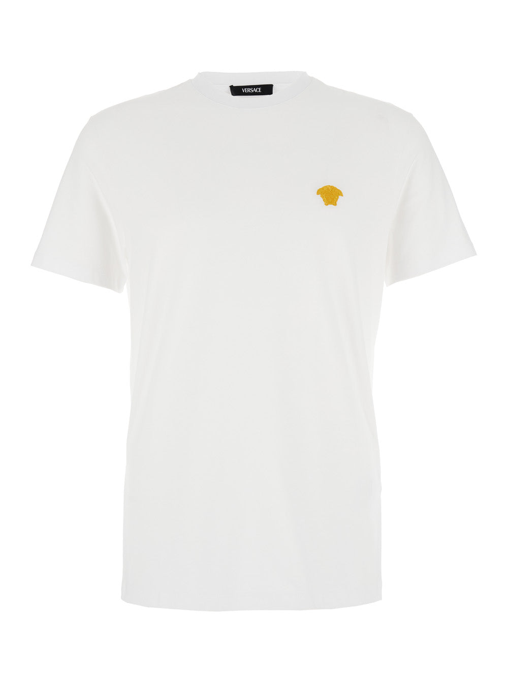 White Crewneck T-Shirt with Medusa Embroidery on the Front in Cotton Man Tshirts And Polo Shirts