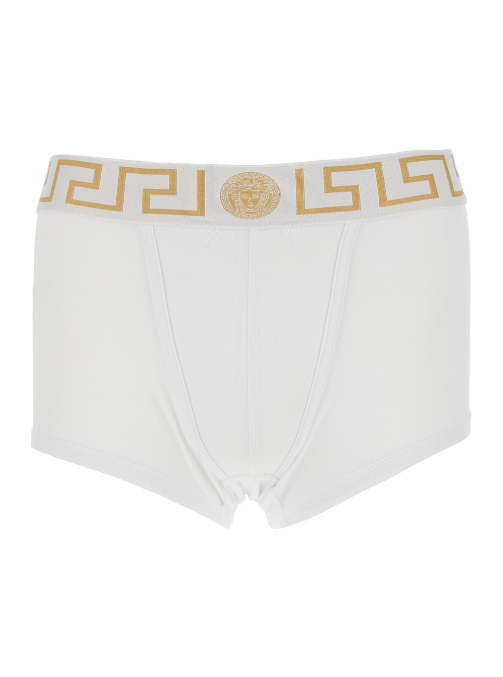 White Slip with Elastic Waist and Greca Motif in Cotton Stretch Man Elastane Underwear