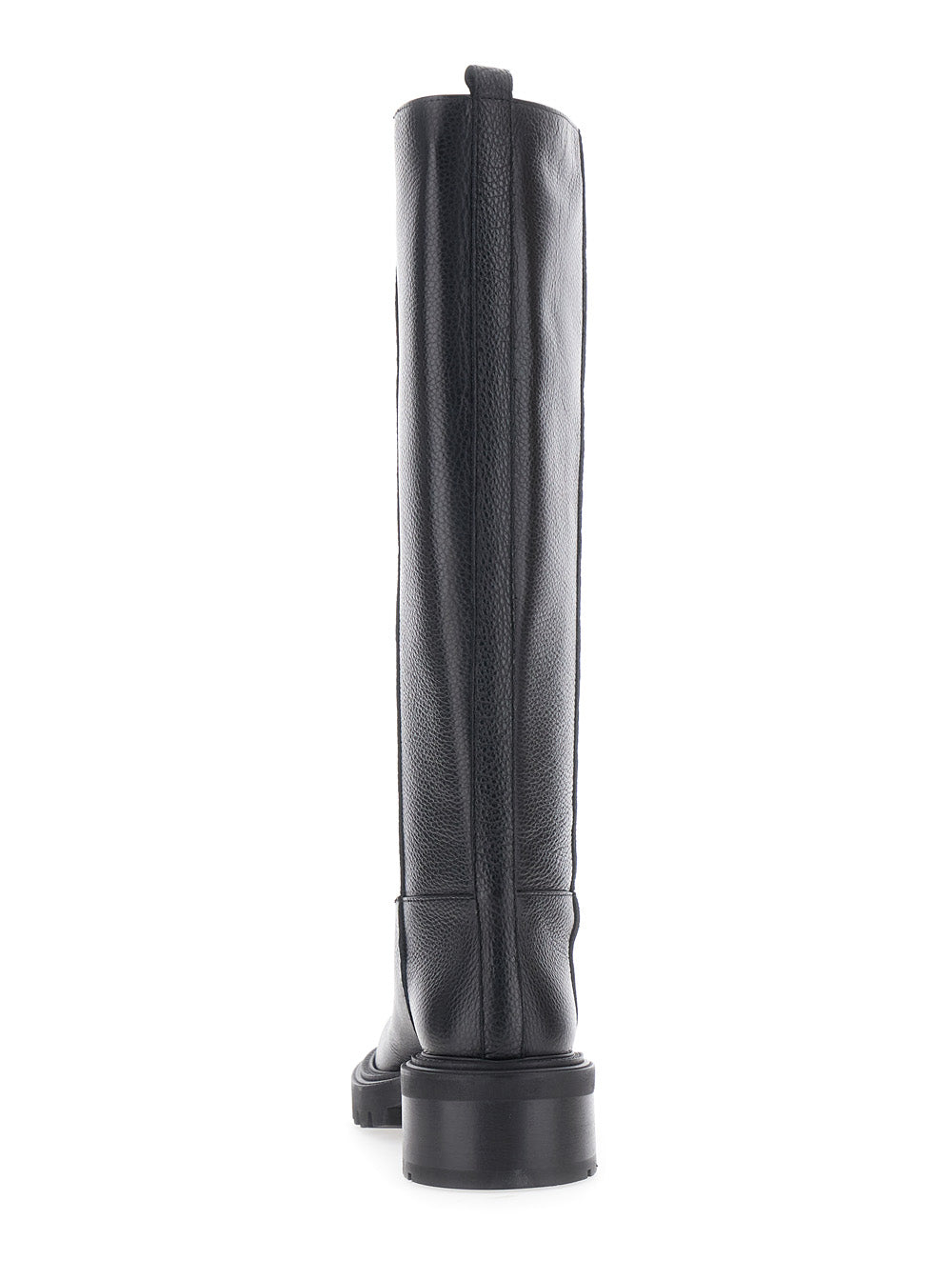 Black Knee-High Slip-On Boots in Grained Leather Woman Cow