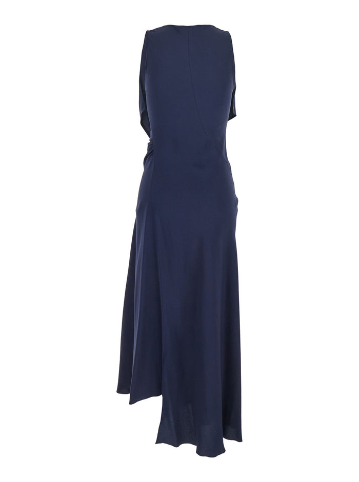Blue Sleeveless Long Dress with V Neck in Fabric Woman Blu Acetate Viscose