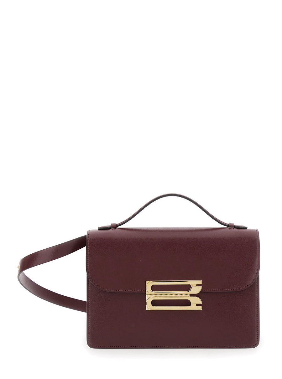 Bordeaux Shoulder Bag With Logo Plaque Calf