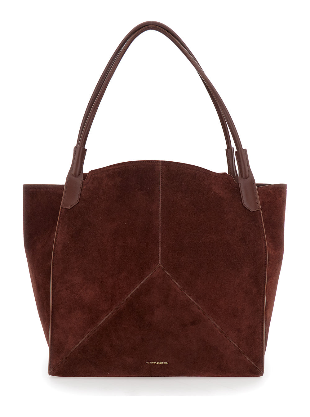 Victoria Brown Shoulder Bag With Embossed Logo Lettering On The Front And Two Top Handles Leather Woman Calf