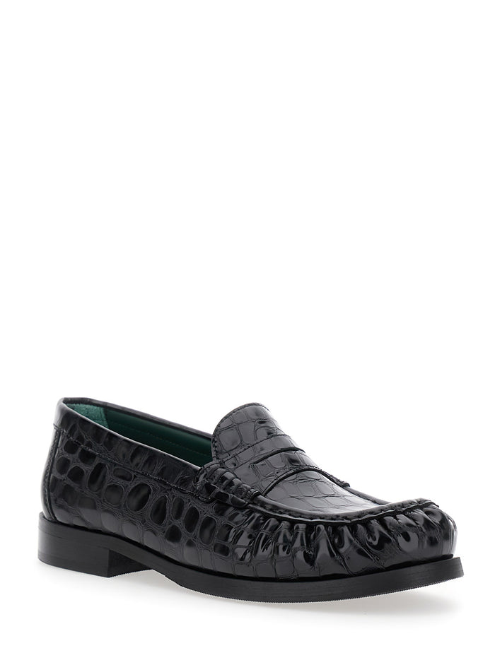 Ogee Black Loafers With Almond Toe And Embossed Crocodile Effect Leather Man