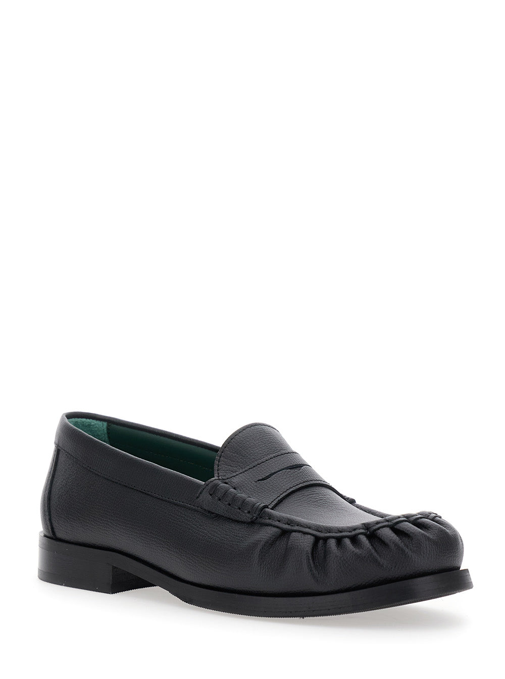 Ogee Black Loafers With Almond Toe Grained Leather Man