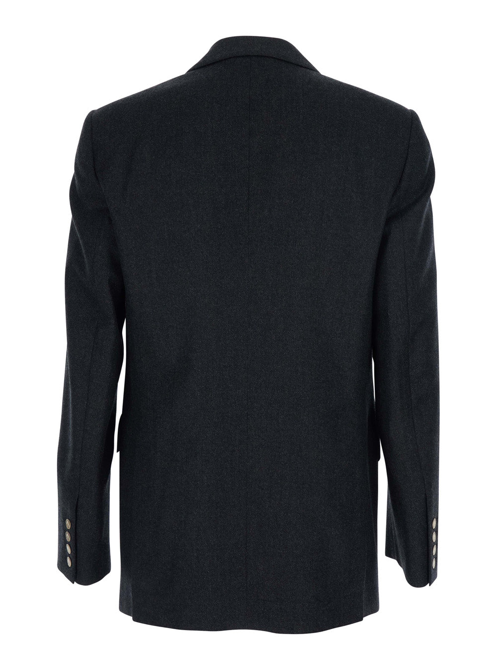 Grey Double-Breasted Jacket with Wide Peak Lapels in Wool Man Blazers