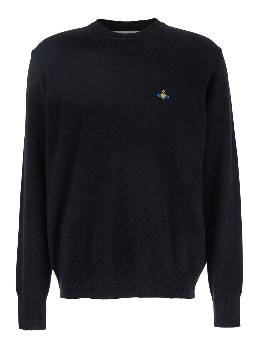Alex Black Crewneck Sweater with Orb Logo Detail on the Front in Wool and Cashmere Woman Merino Jersey
