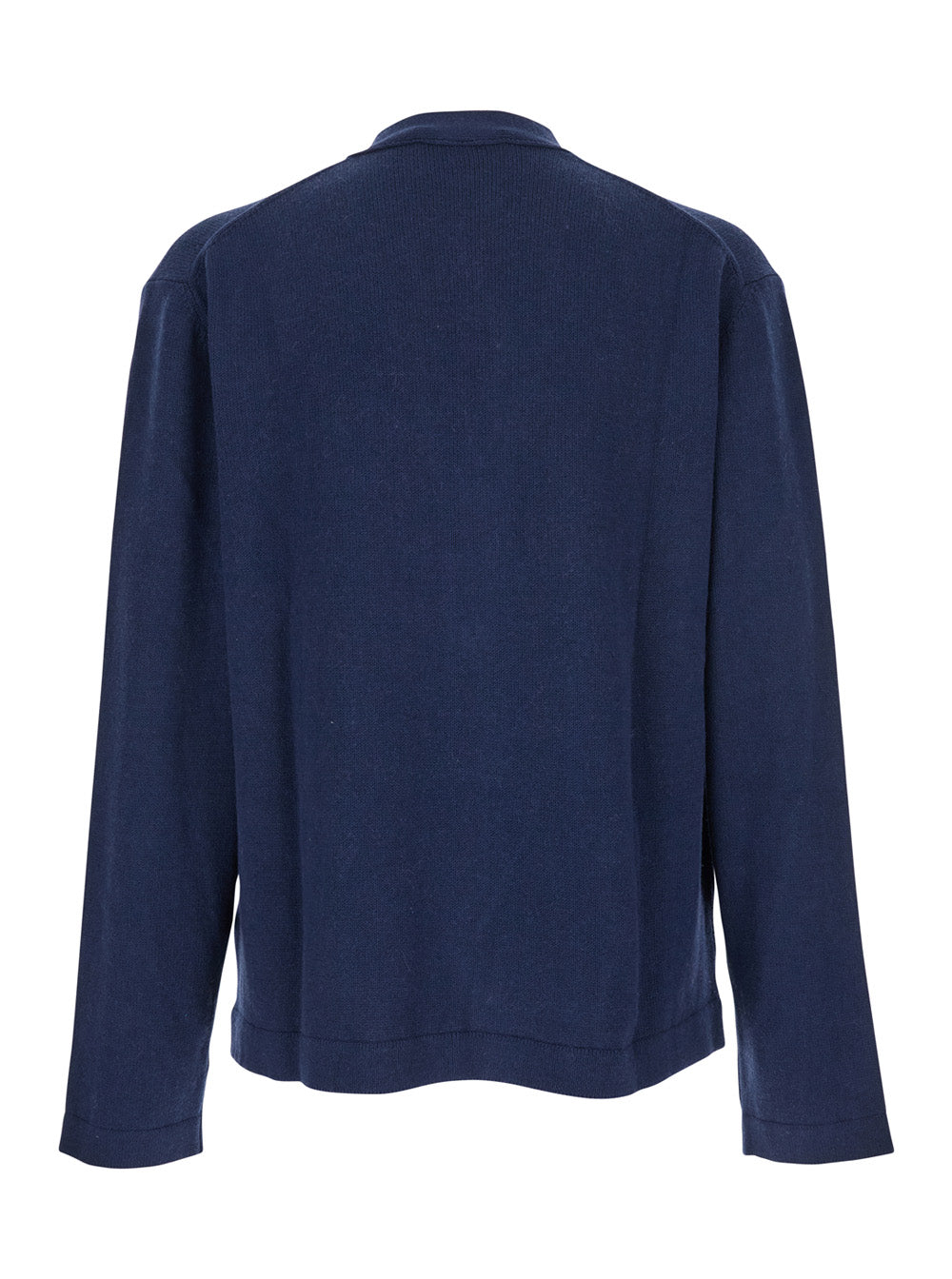 Blue V-Neck Cardigan with Orb Decoration on the Front in Cotton Man Blu Cashmere Jersey