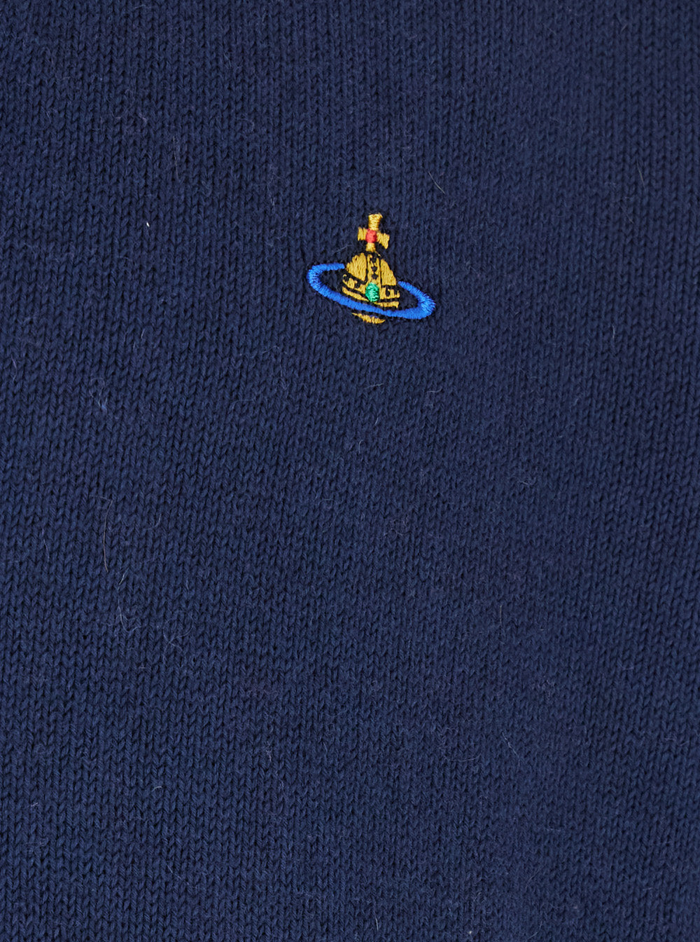 Blue V-Neck Cardigan with Orb Decoration on the Front in Cotton Man Blu Cashmere Jersey
