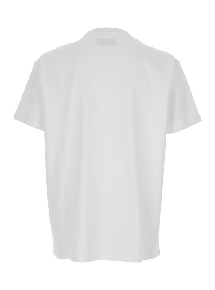 White Crew Neck T-Shirt with Orb Print on the Front in Cotton Man Tshirts And Polo Shirts