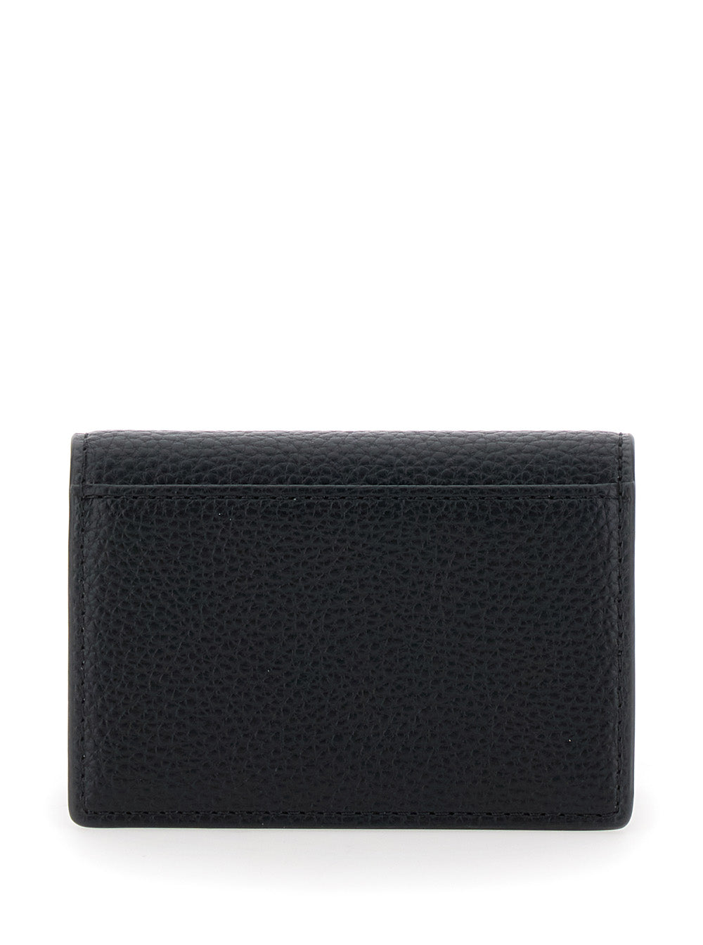 Black Bi-Fold Card Holder With Orb Detail On The Front Grained Ecoleather Woman Polyurethane Leather Products