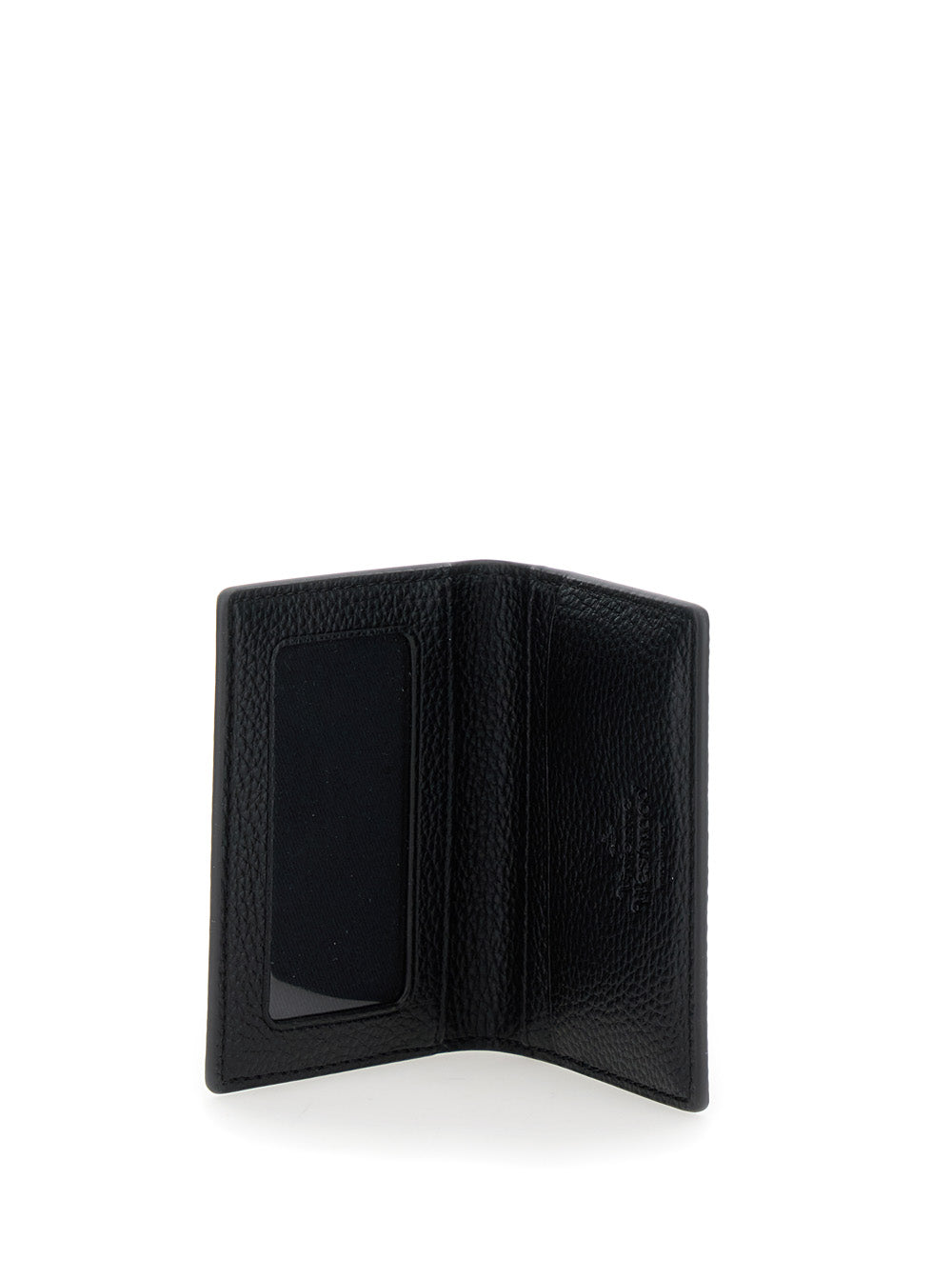 Black Bi-Fold Card Holder With Orb Detail On The Front Grained Ecoleather Woman Polyurethane Leather Products