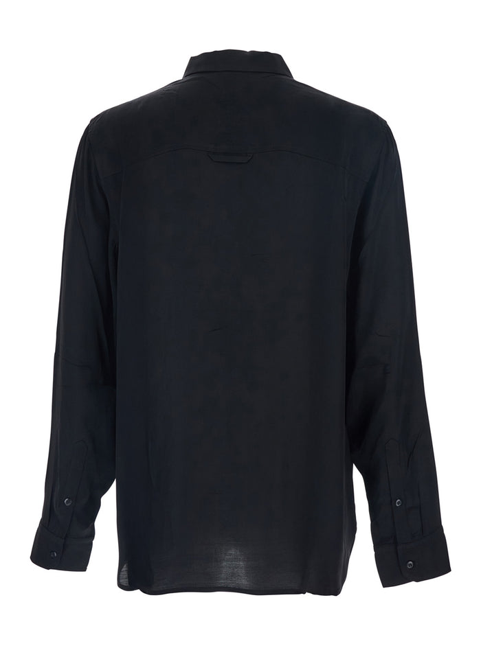 Adriel Black Shirt with Classic Collar in Viscose Blend Man Rayon And Blouses
