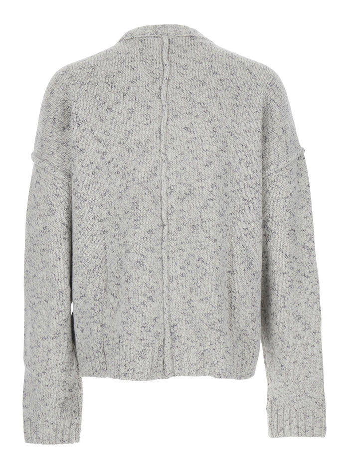 Grey Crewneck Sweater with Dropped Shoulders in Wool Blend Man Cotton Jersey