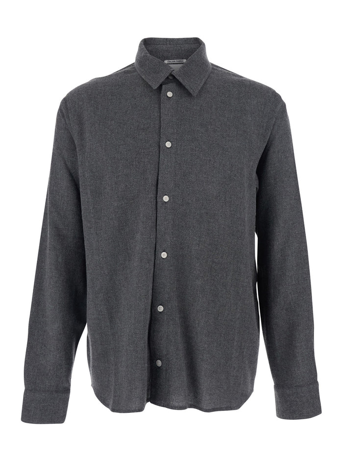 Adriel Grey Shirt with Classic Collar in Wool Blend Man Viscose And Blouses