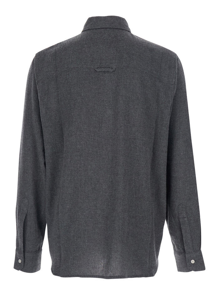 Adriel Grey Shirt with Classic Collar in Wool Blend Man Viscose And Blouses