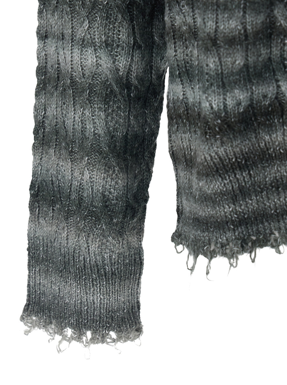 Grey Crewneck Sweater with Fringed Hem and All-Over Striped Motif in Cotton Blend Man Nylon (recycled) Jersey