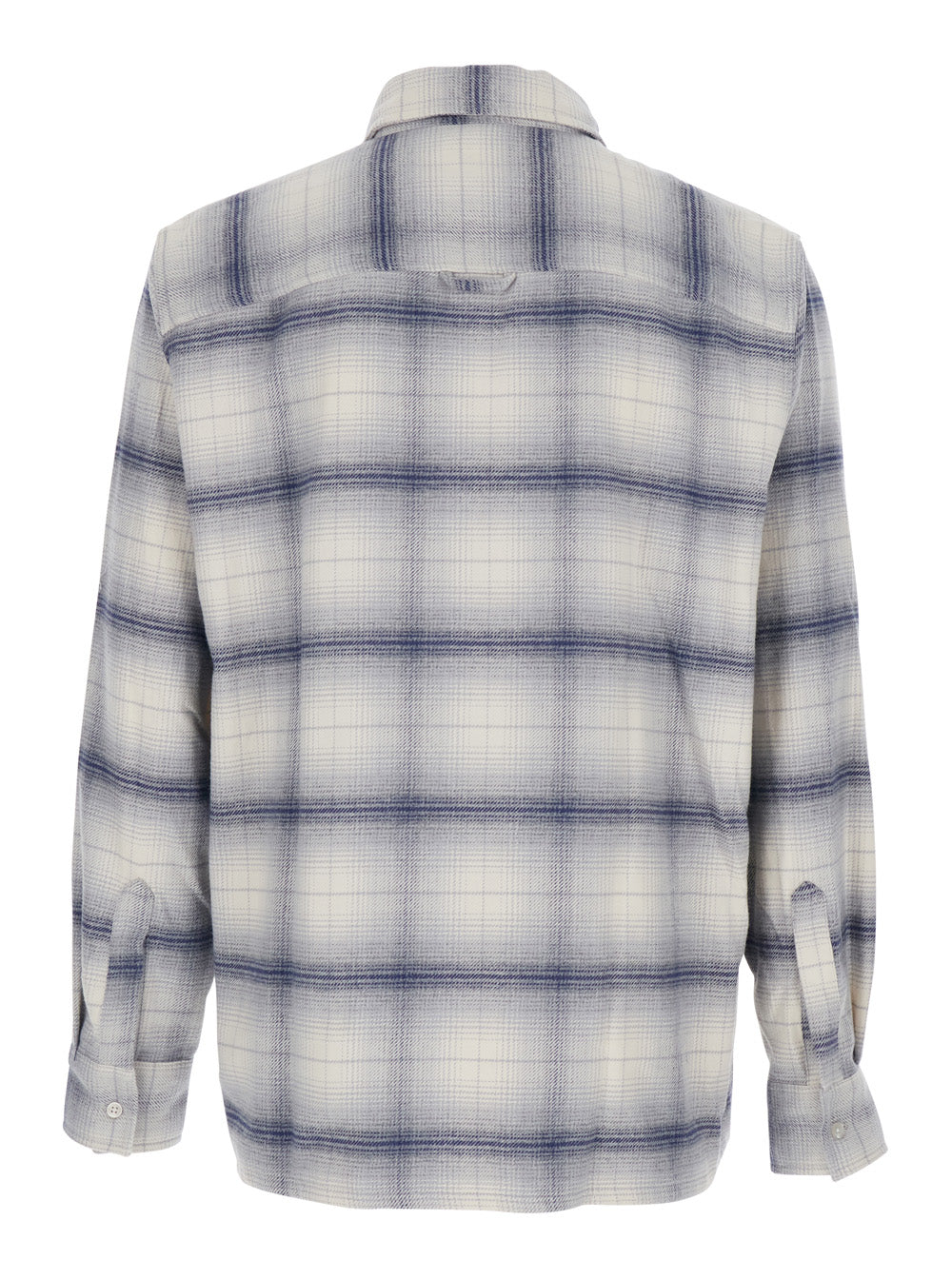 Grey Shirt with Classic Collar and All-Over Check Motif in Cotton Man Blouses