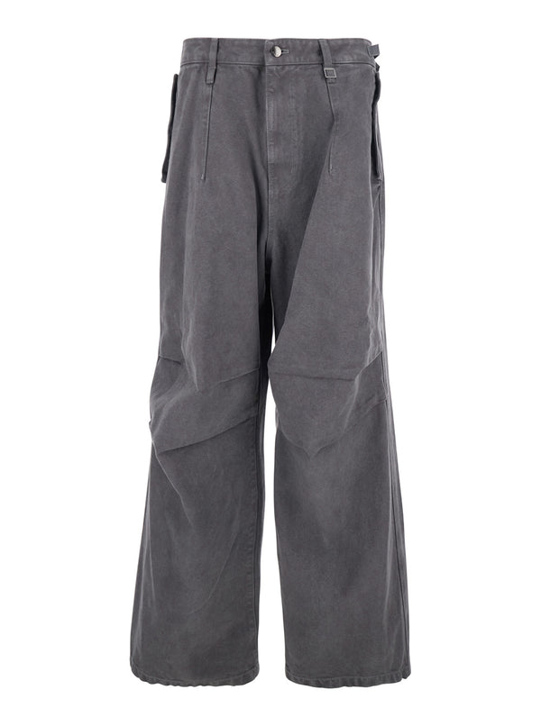 Grey Cotton Pants With Belt Loops Trousers