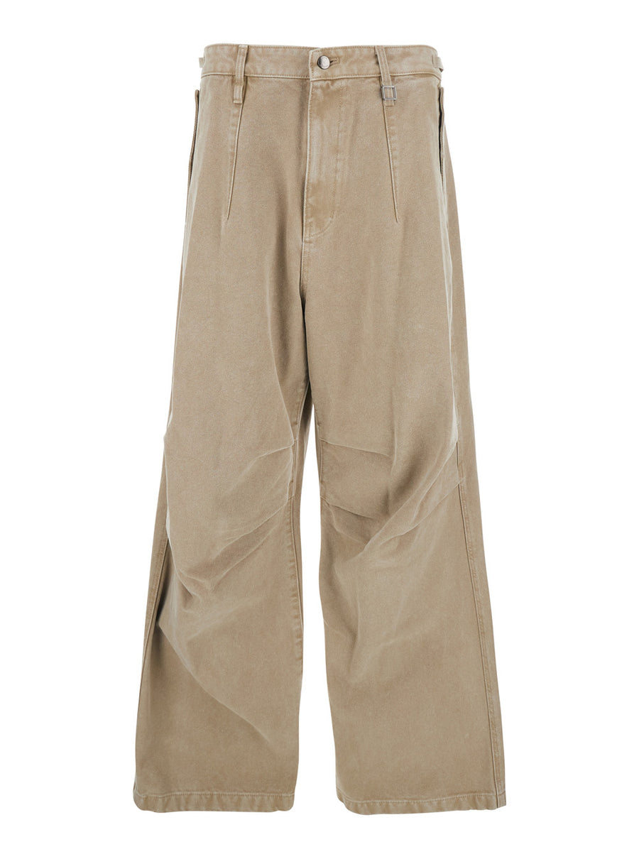 Beige Pants With Belt Loops Cotton Trousers
