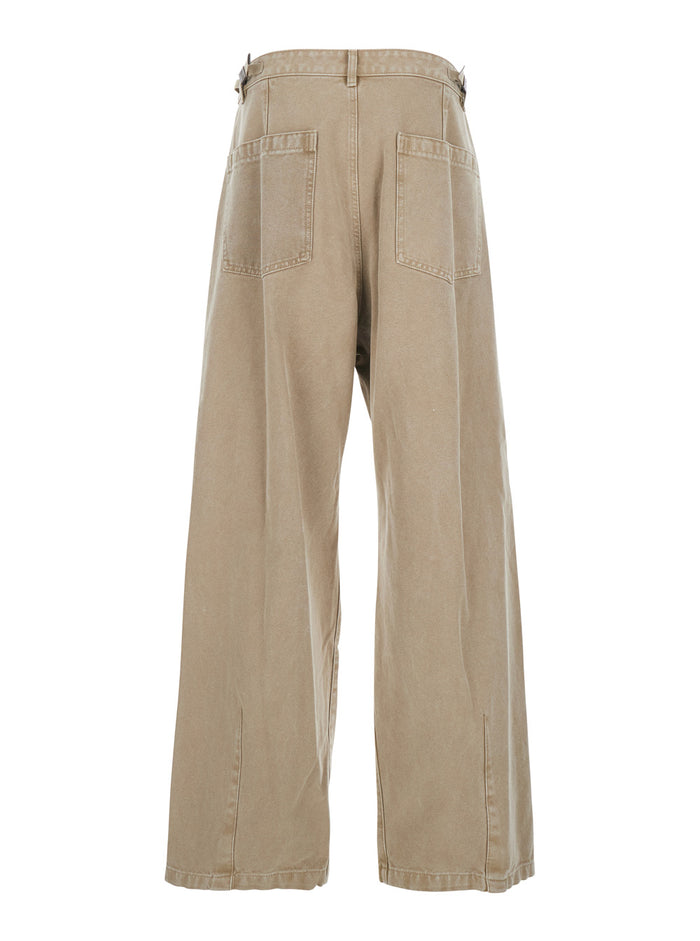 Beige Pants with Belt Loops in Cotton Man Trousers
