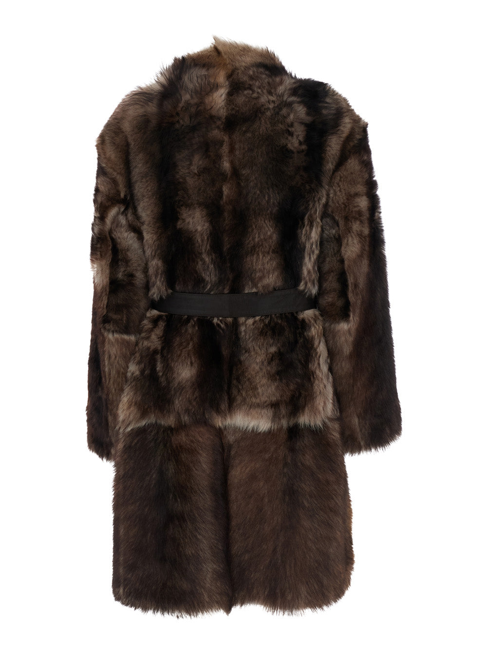 Brown Shearling Coat with High Neck and Front Belt Closure in Fur Woman Jackets Furs