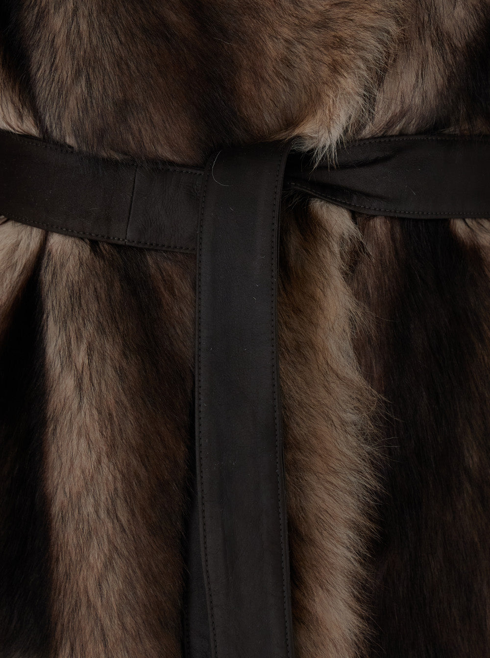 Brown Shearling Coat with High Neck and Front Belt Closure in Fur Woman Jackets Furs