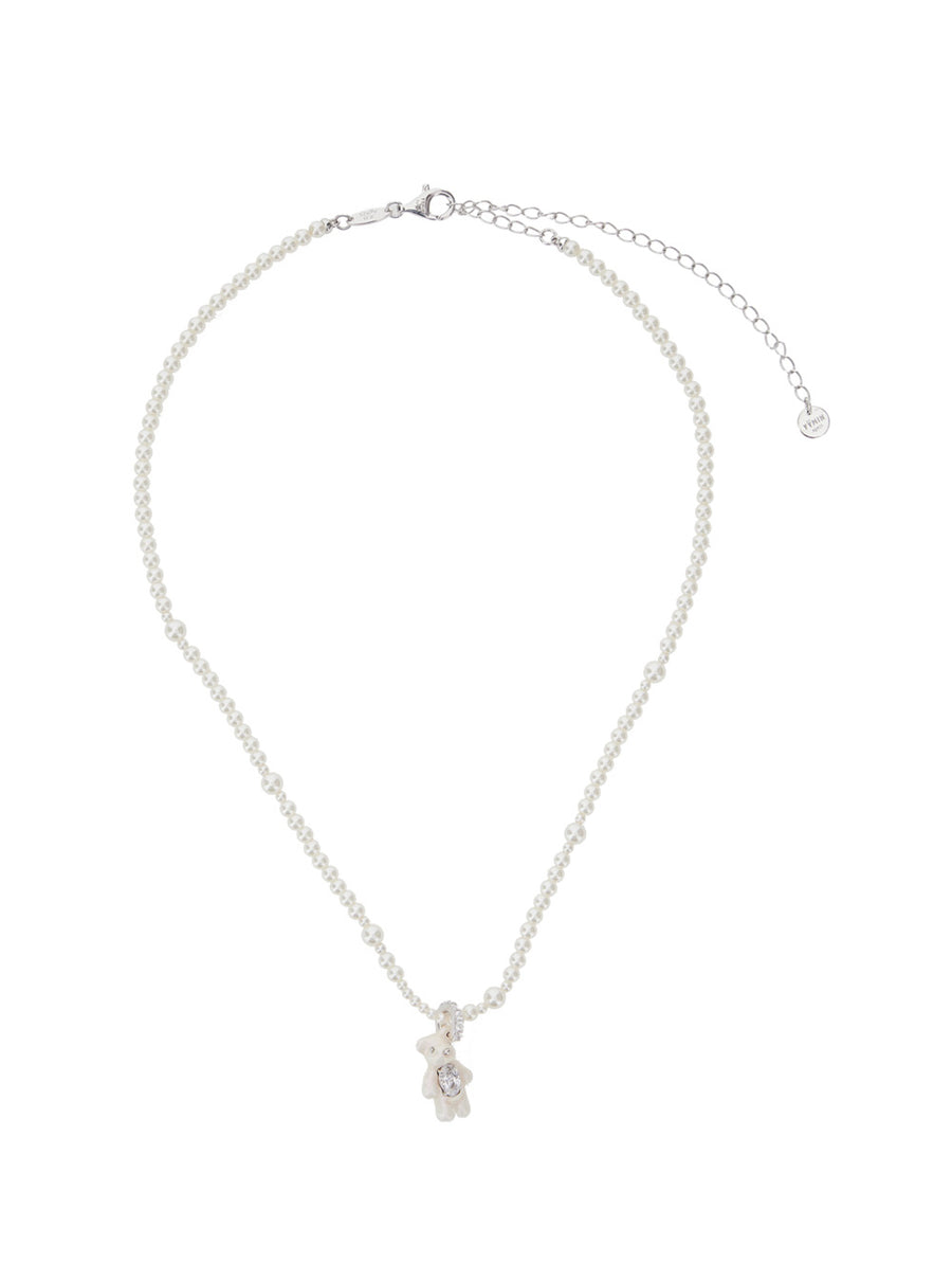 Mini Pearl Bear Necklace With Pendant White Metal And Pearls Necklaces
