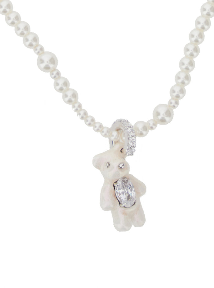 Mini Pearl Bear White Necklace with Peal Design and Pendant in Metal Pearls Woman Necklaces